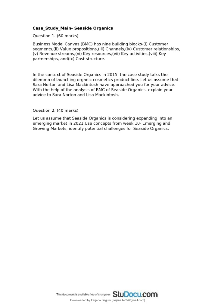 Case Study Analysis - Seaside Organics and Birla Cellulose