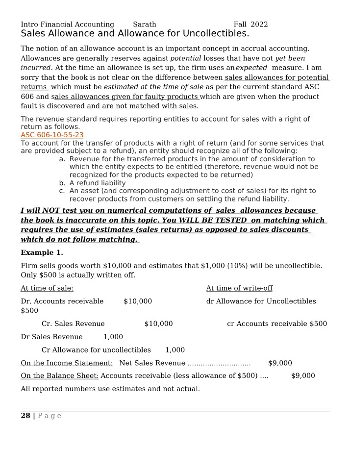 Financial Accounting - Sales Allowance, Uncollectibles, and Long-Term Assets