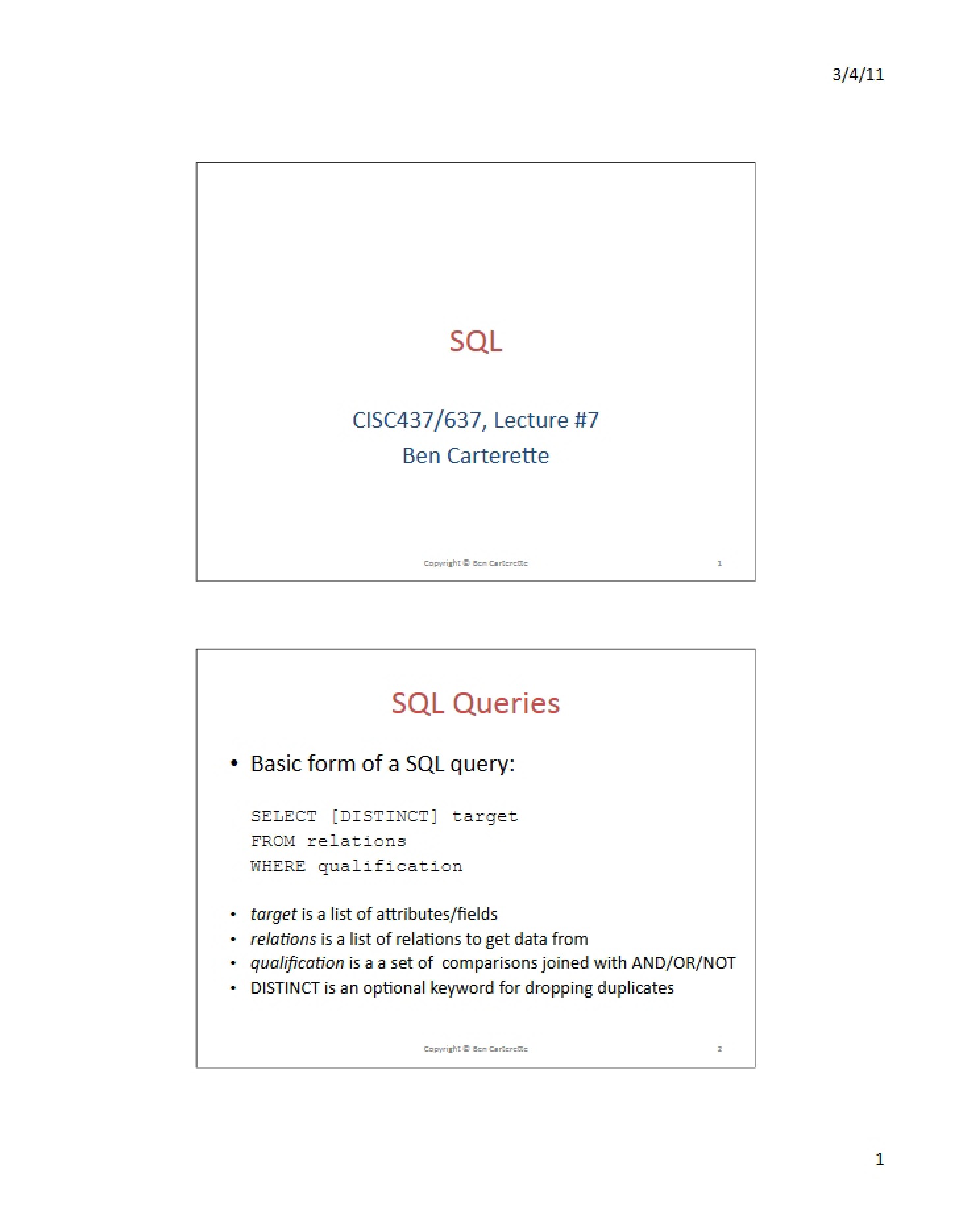 Structured Query Language (SQL)