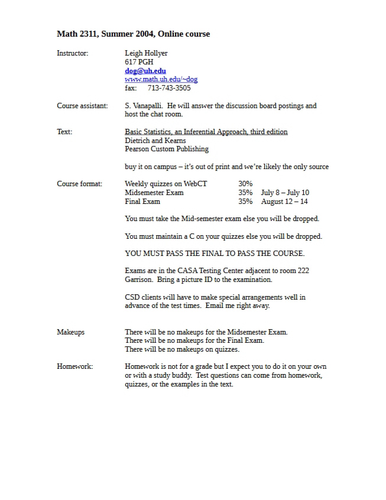 Syllabus Probability & Statistics