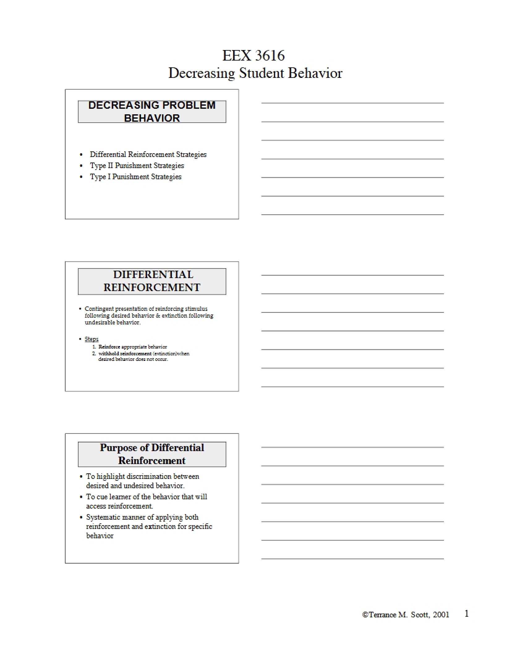 Reduction of Problematic Student Behaviors