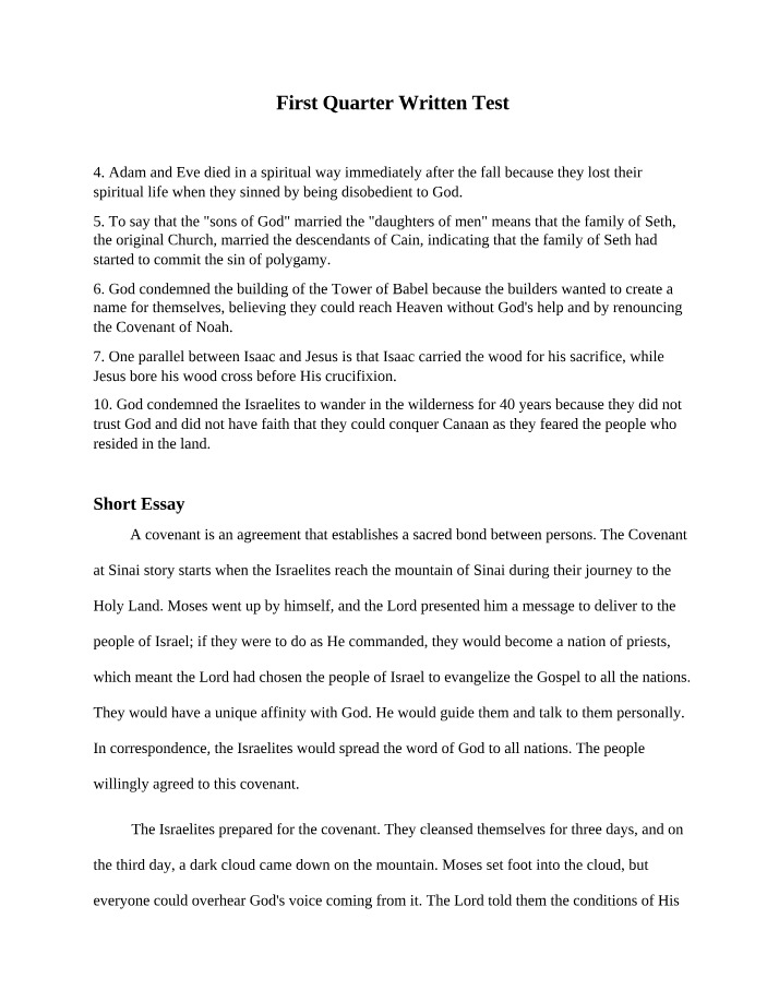 Written Test for the First Quarter