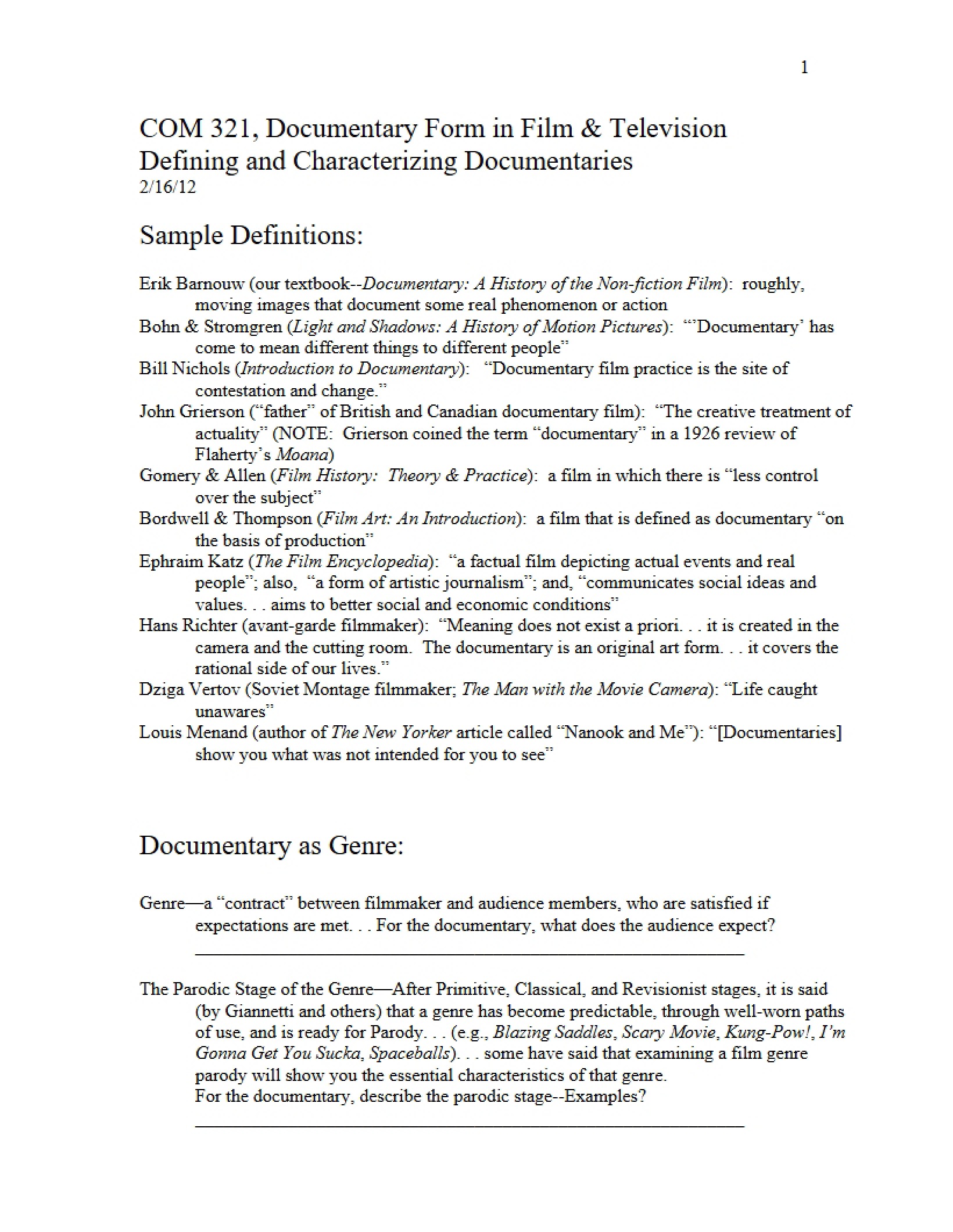 Documentaries Characterization and Definition