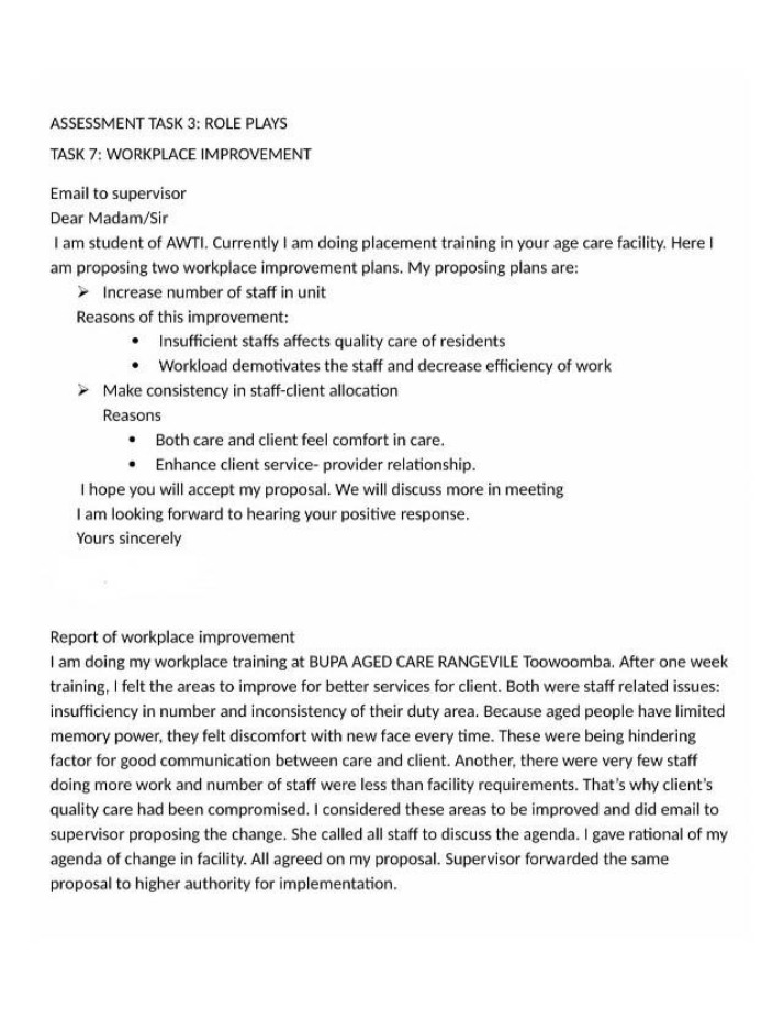Workplace Improvement Report and Plan