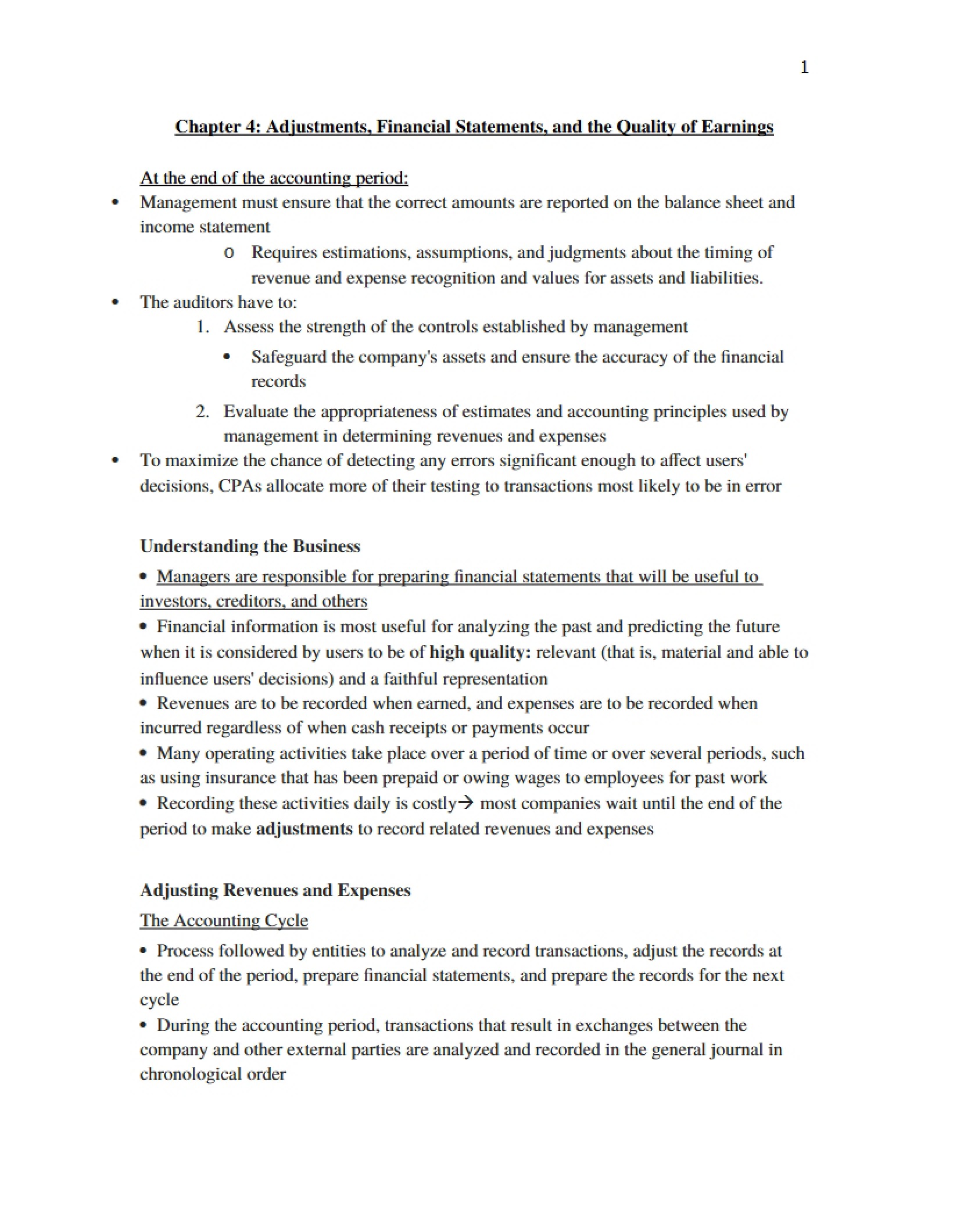 Financial Statements and Adjustments (Chapter 4)