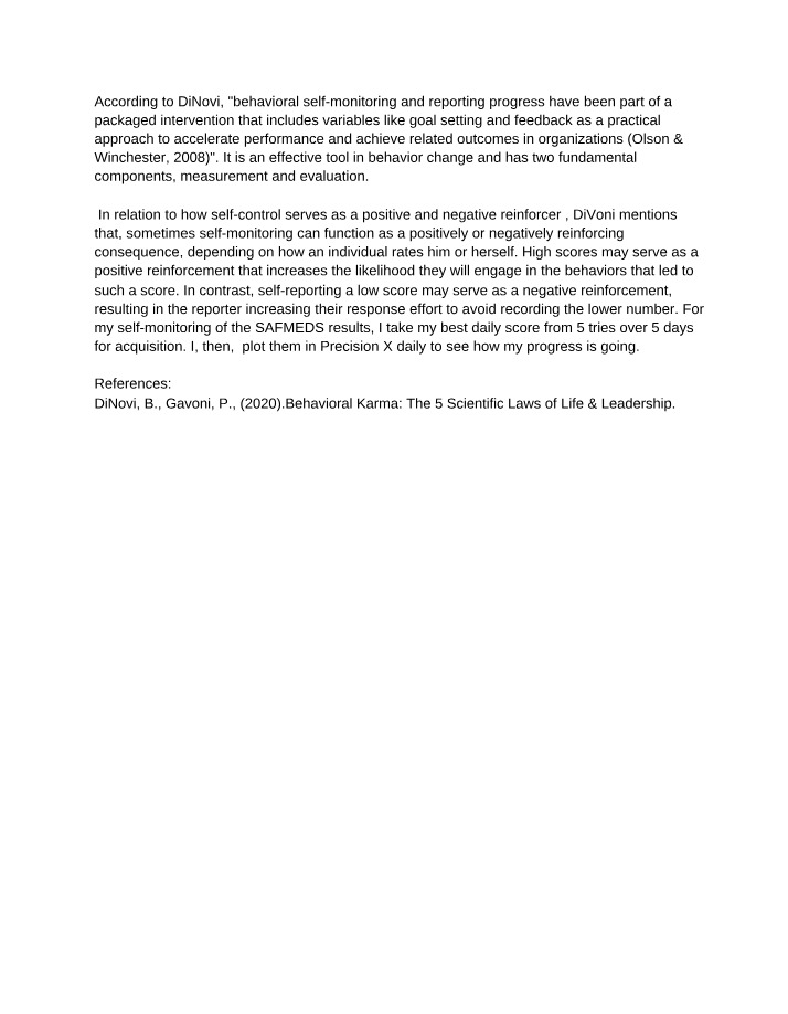 Behavioral Self-Monitoring - Reinforcement Analysis