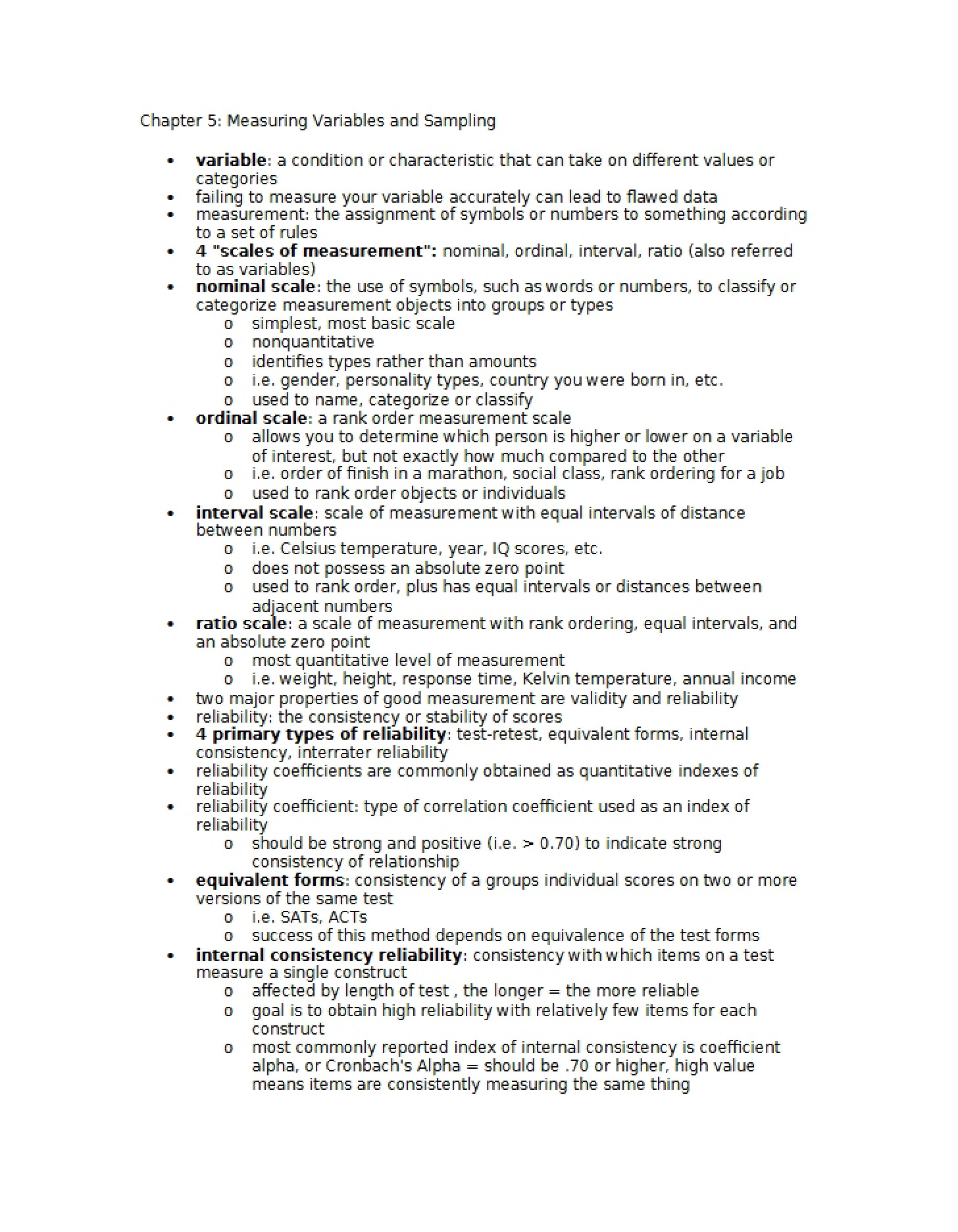 Sampling and Variable Measurement Chapter 5