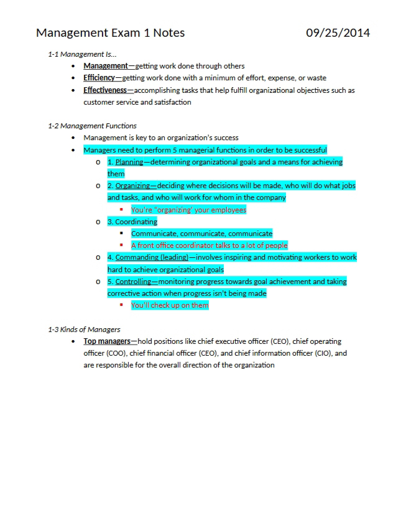 First Management Exam