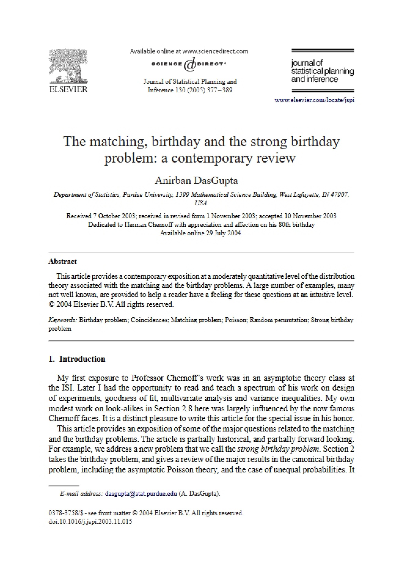 Contemporary Review of the Matching, Birthday, and Strong Birthday Problems