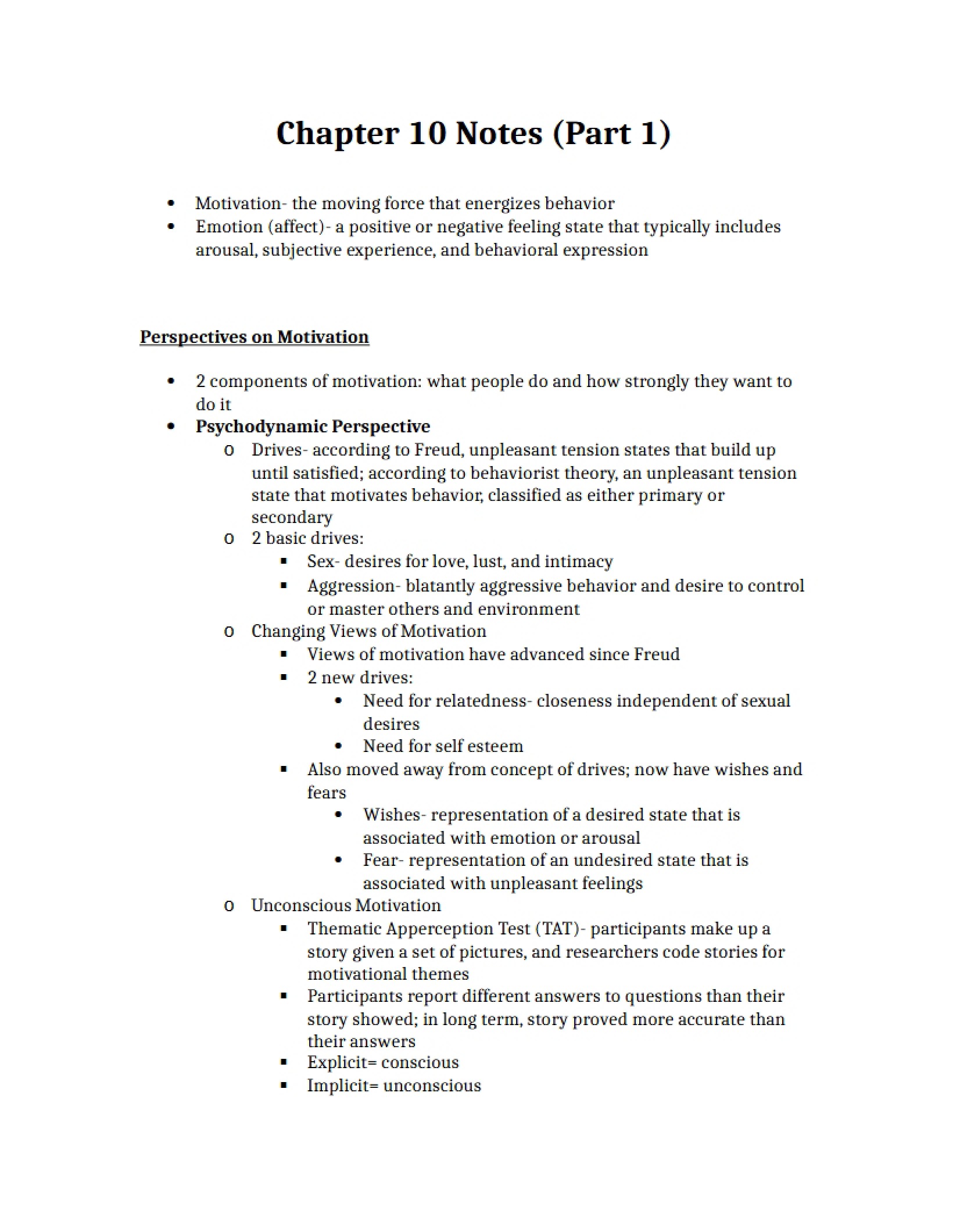 Notes on Chapter 10 Part One