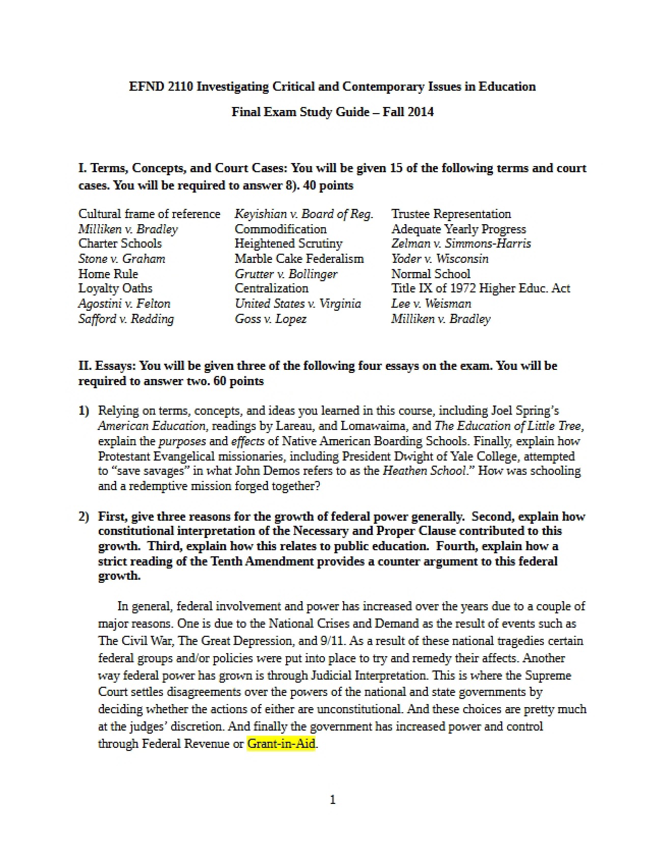 Final Exam Study Guide