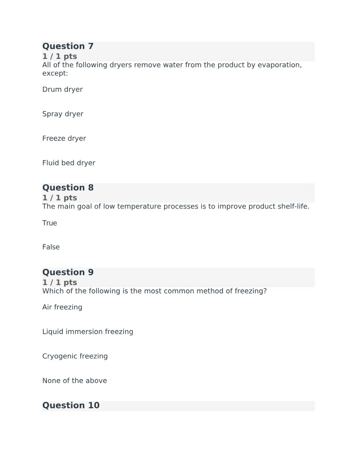 Quiz on Food Packaging and Preservation