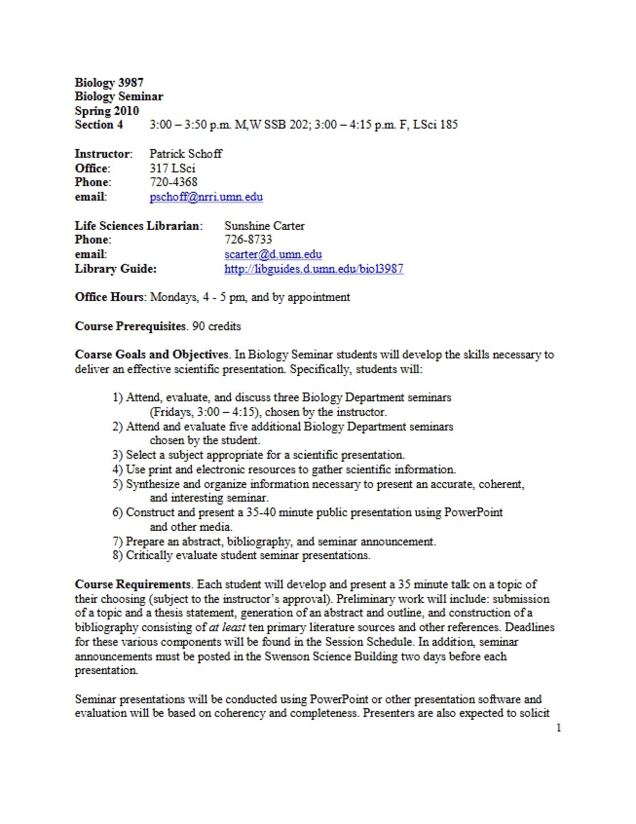 Syllabus Biology Seminar