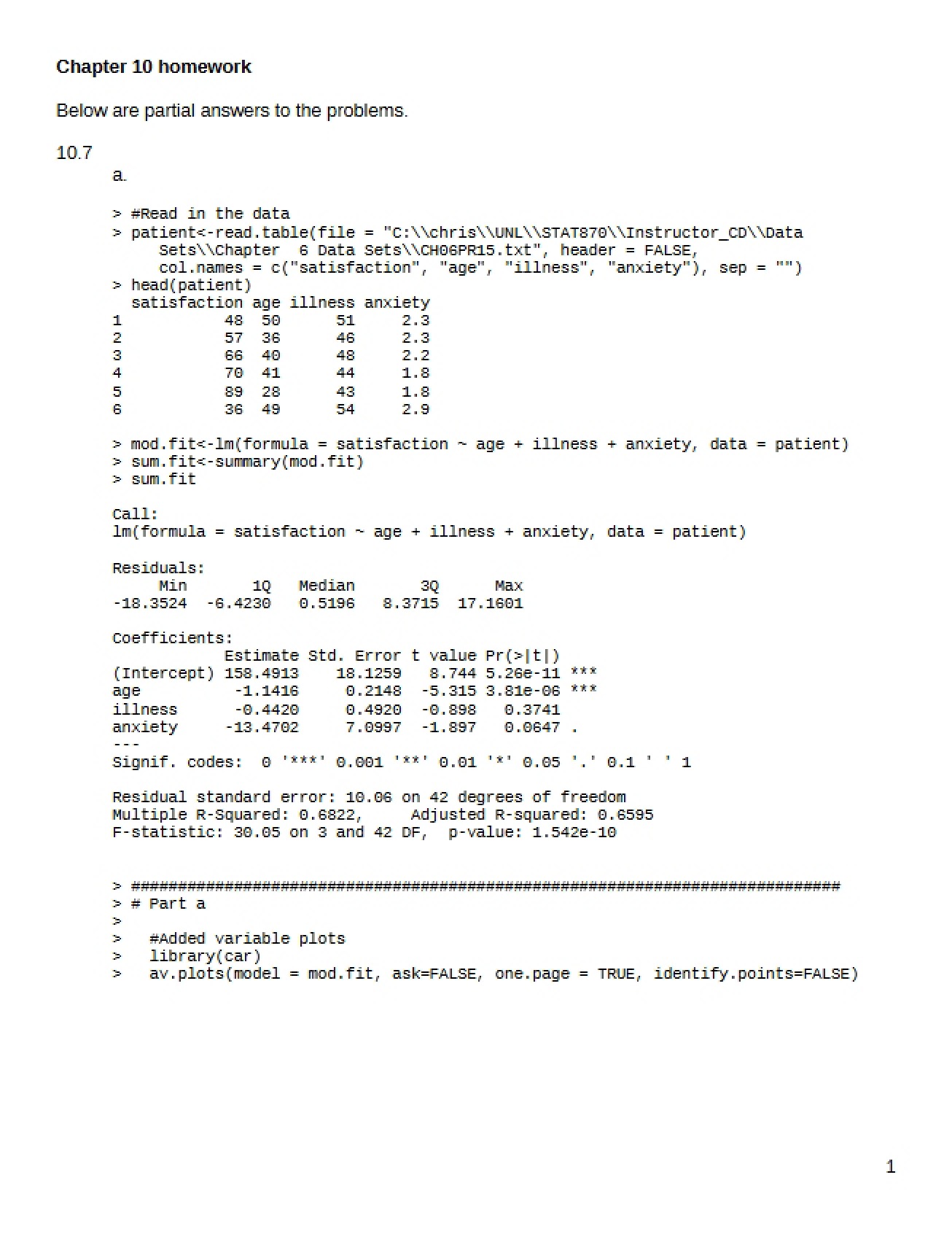 Multiple Regression Homework