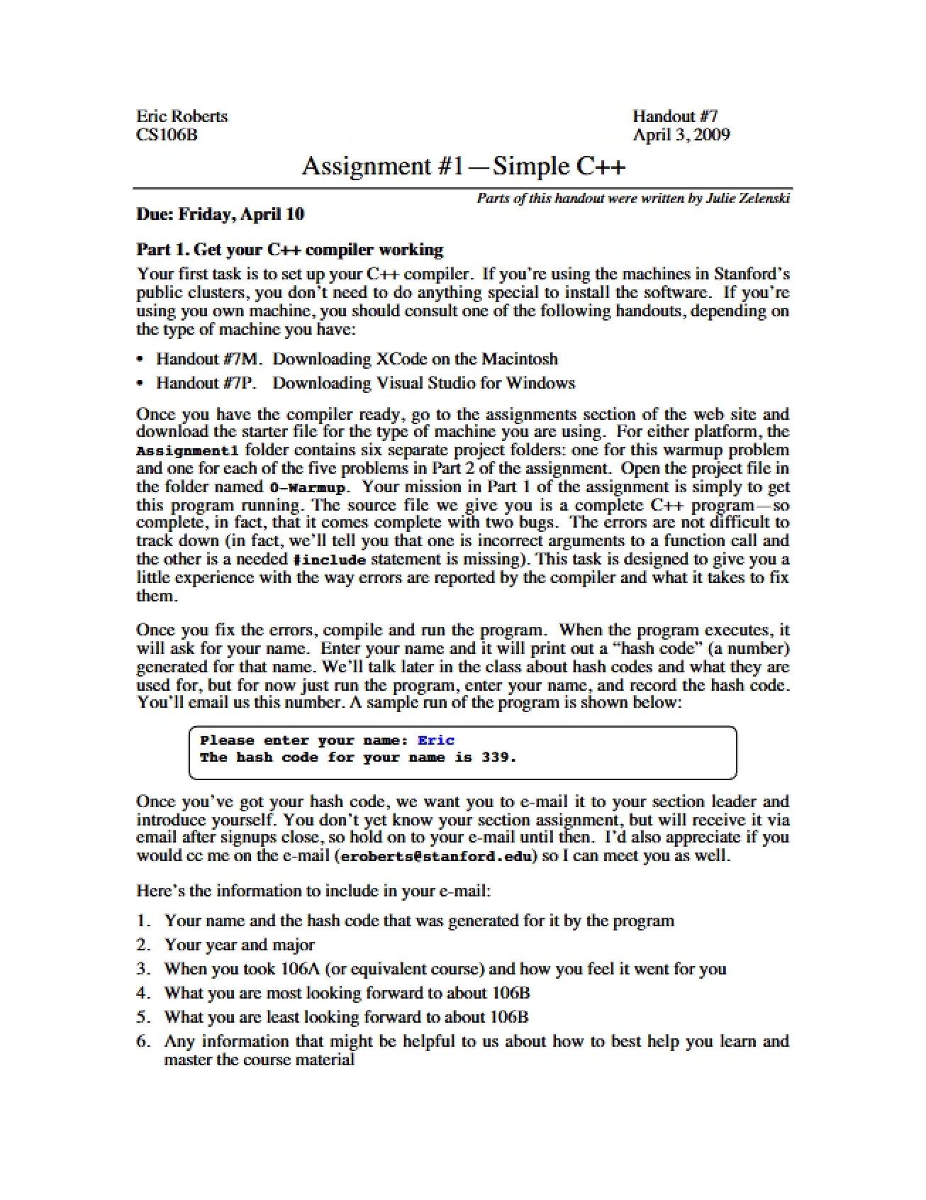 First Assignment Simple C++