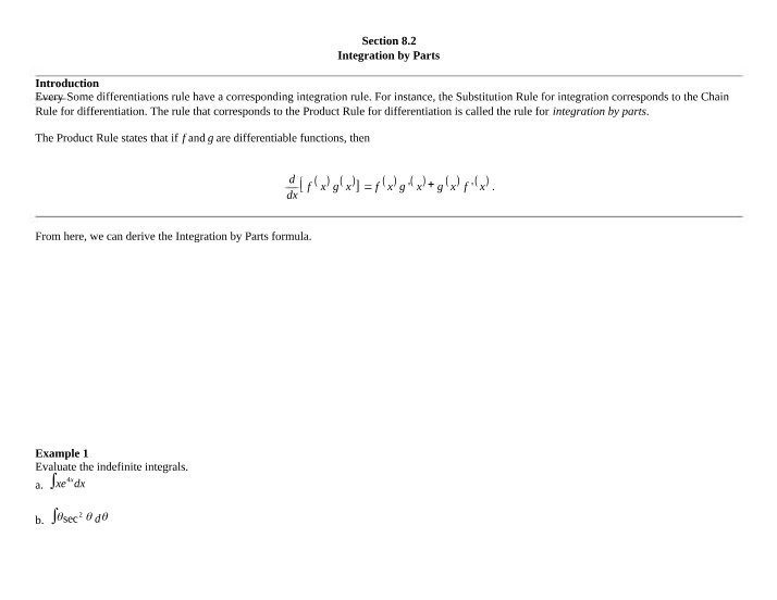 Section 8.2 - Integration by Parts