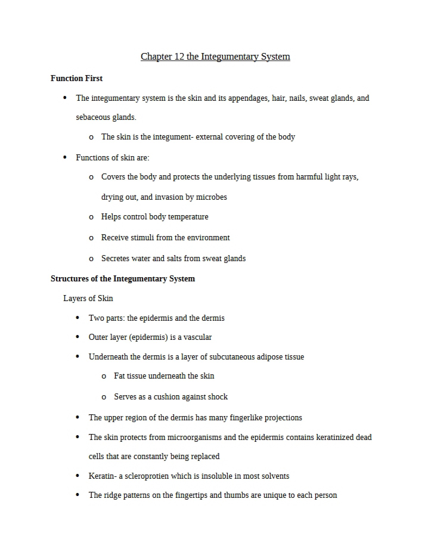 Integumentary System (Chapter 12)