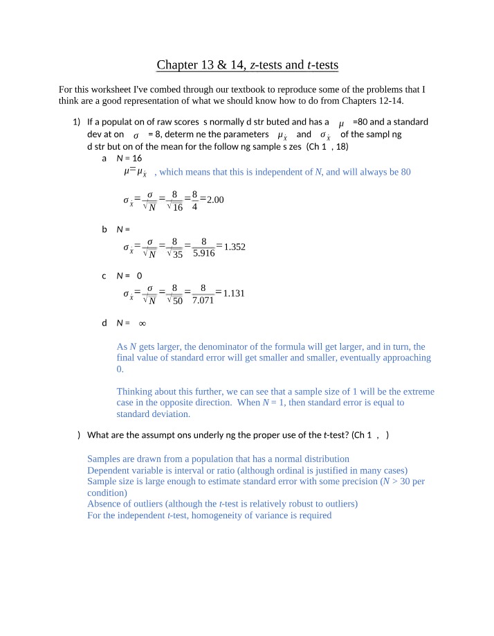 Z-Tests and T-Tests - Parameters and Assumptions