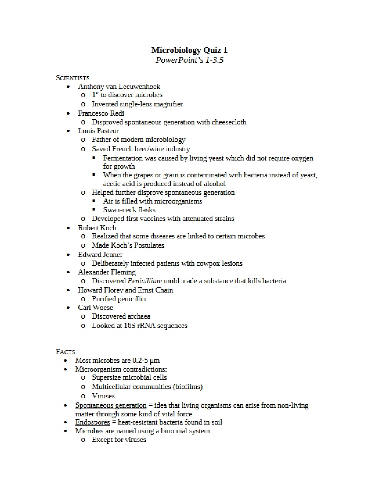 Microbiology Quiz One