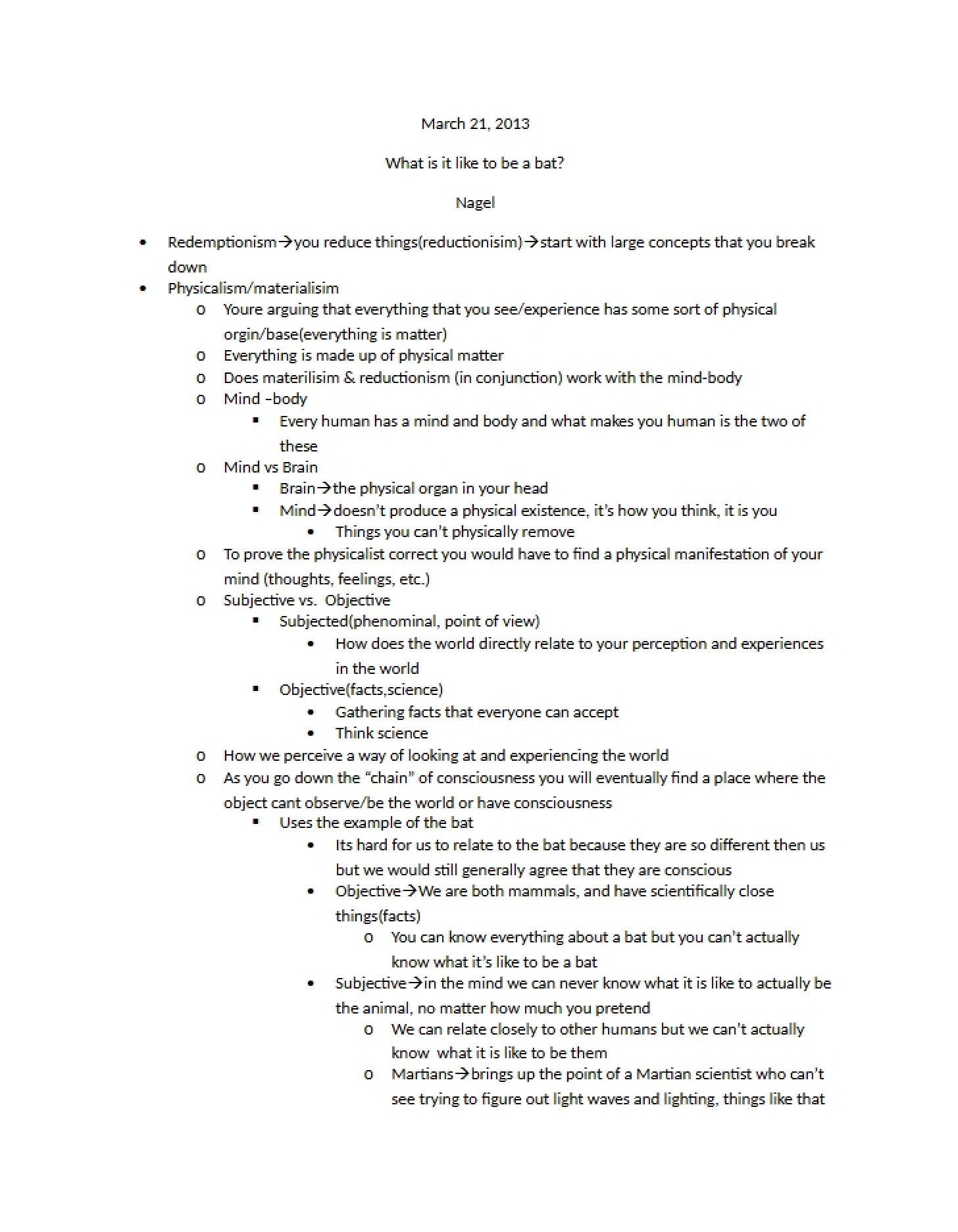 Notes from Lecture