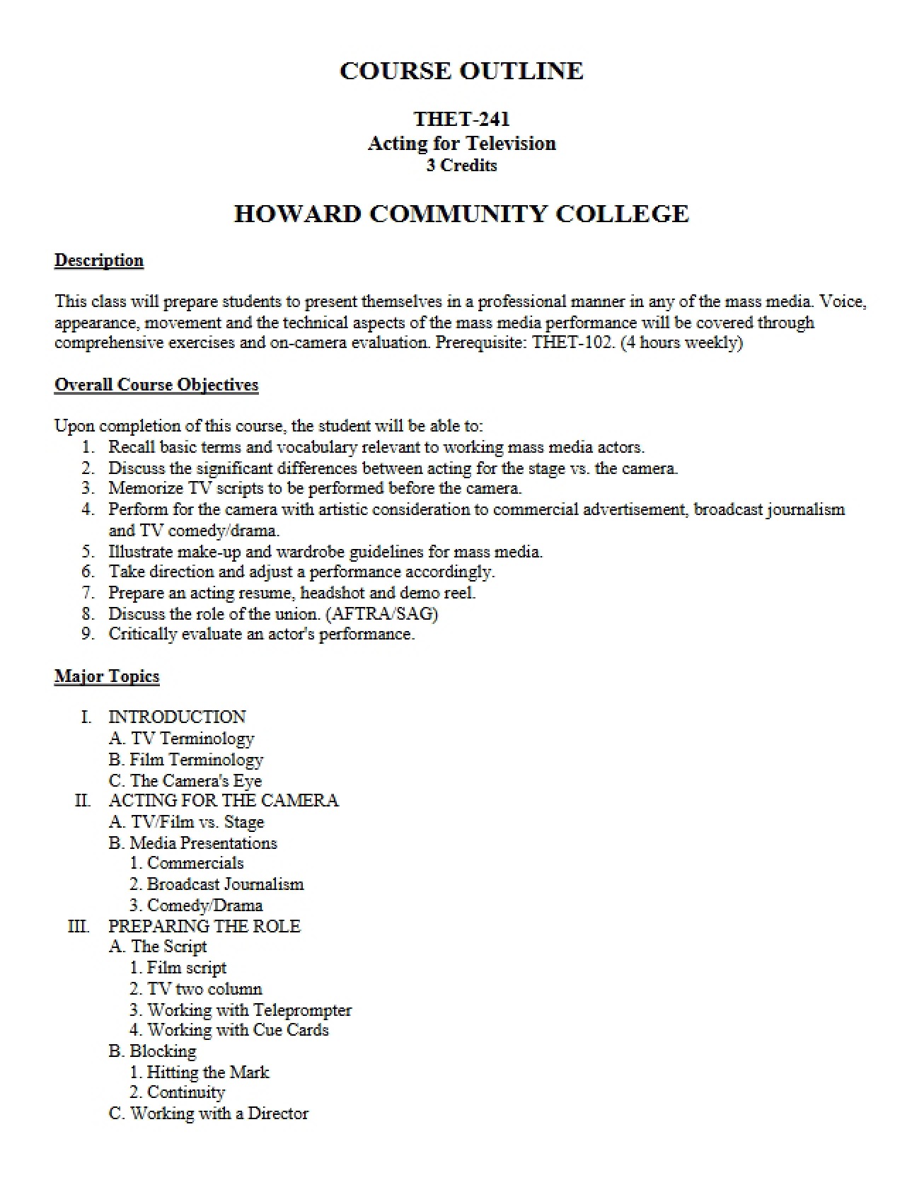 THET 241 Class Syllabus