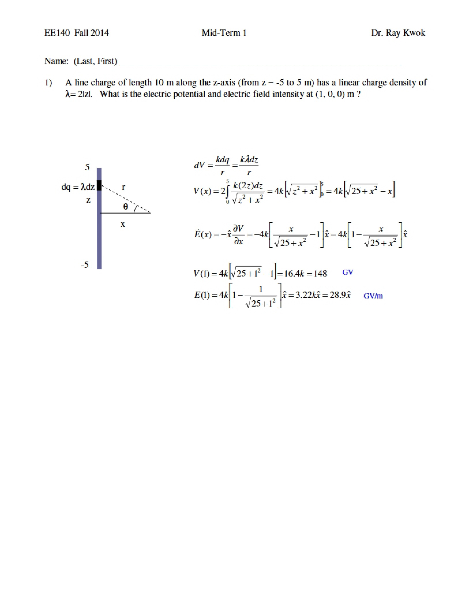 Fall 2014 Midterm 1A Solutions