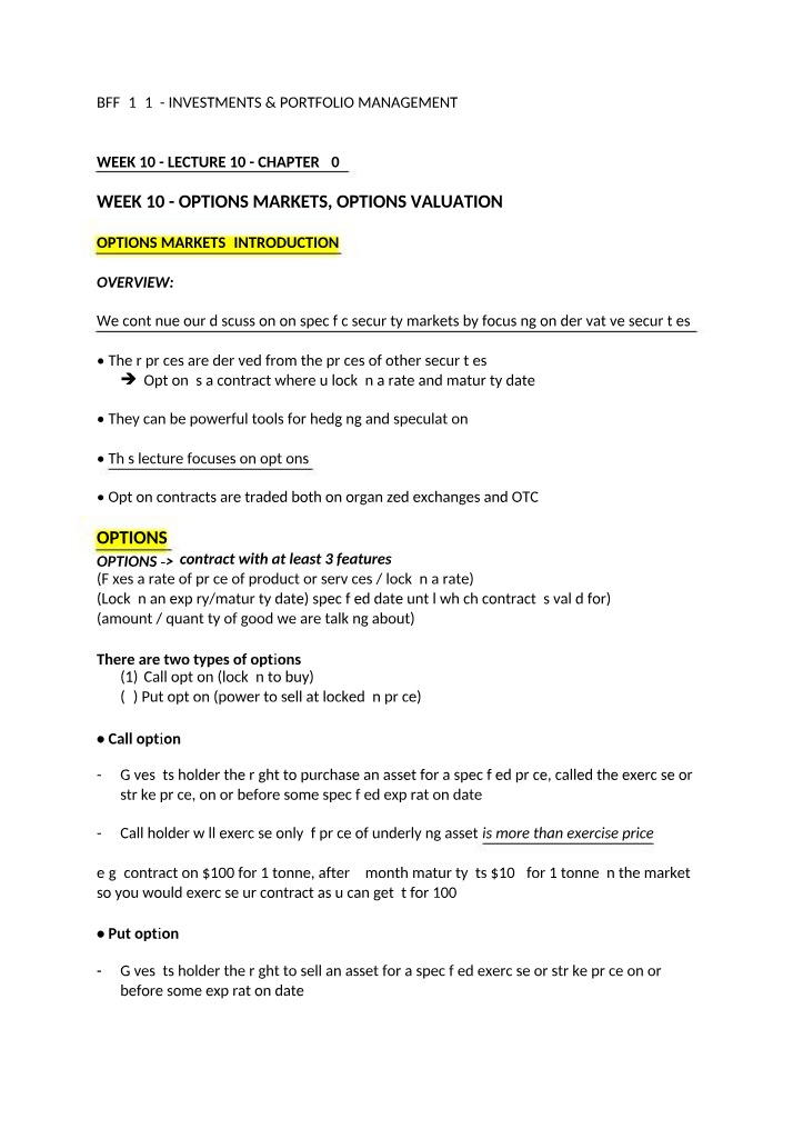 Week 10 - Options Trading