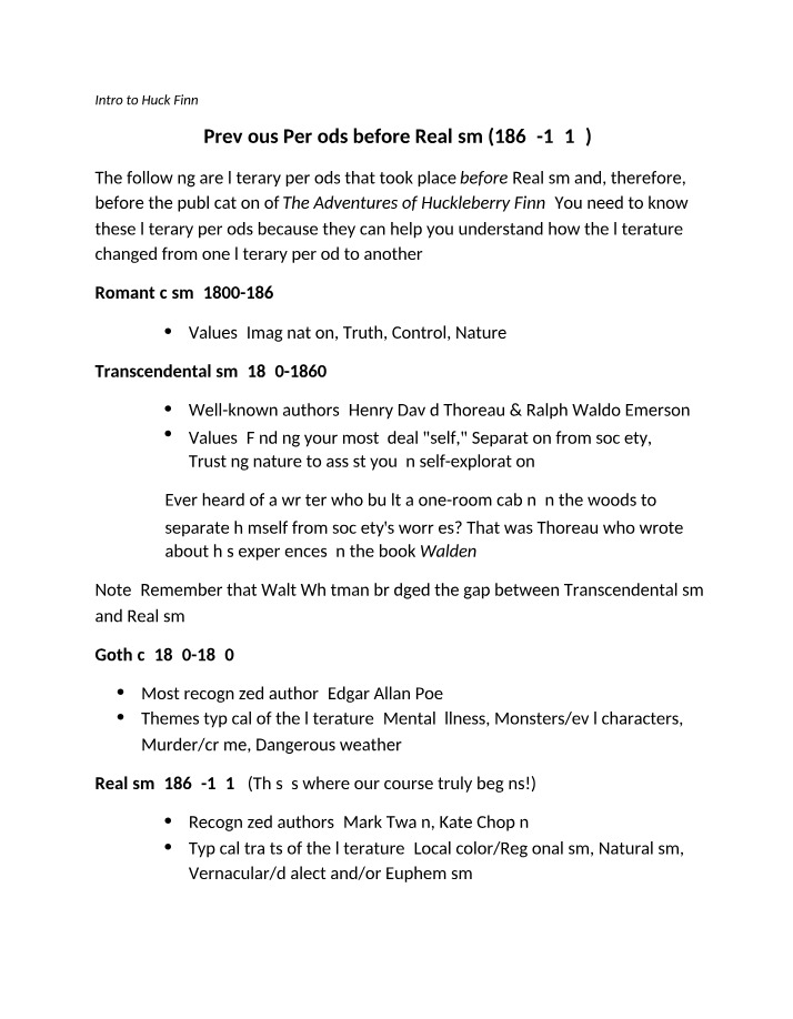Notes on Huck Finn and Realism