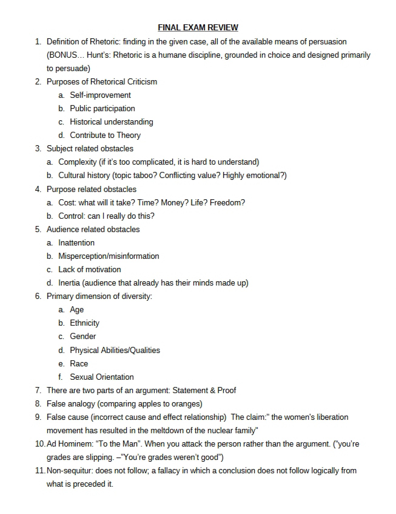 Public Discourse Final Review