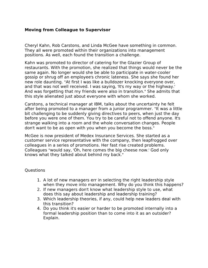 Transitioning into Management - Leadership Styles and Challenges