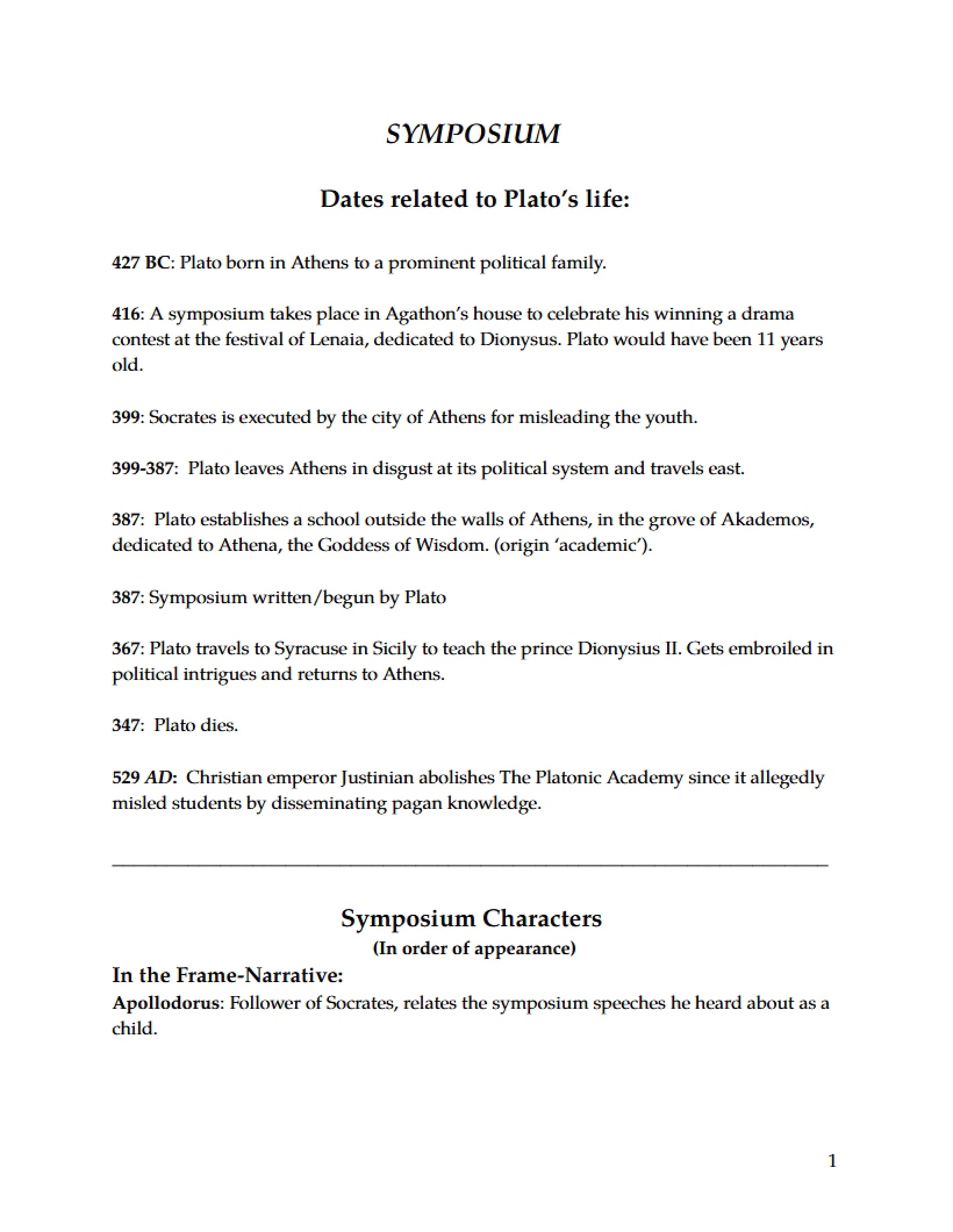 Summary Plato's Symposium