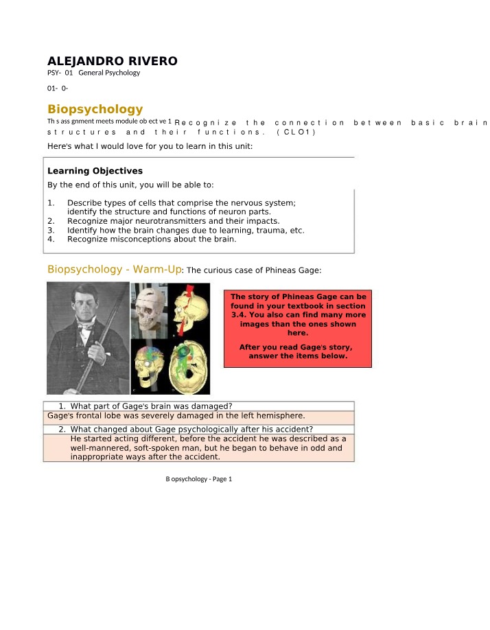 Biopsychology Course Notes