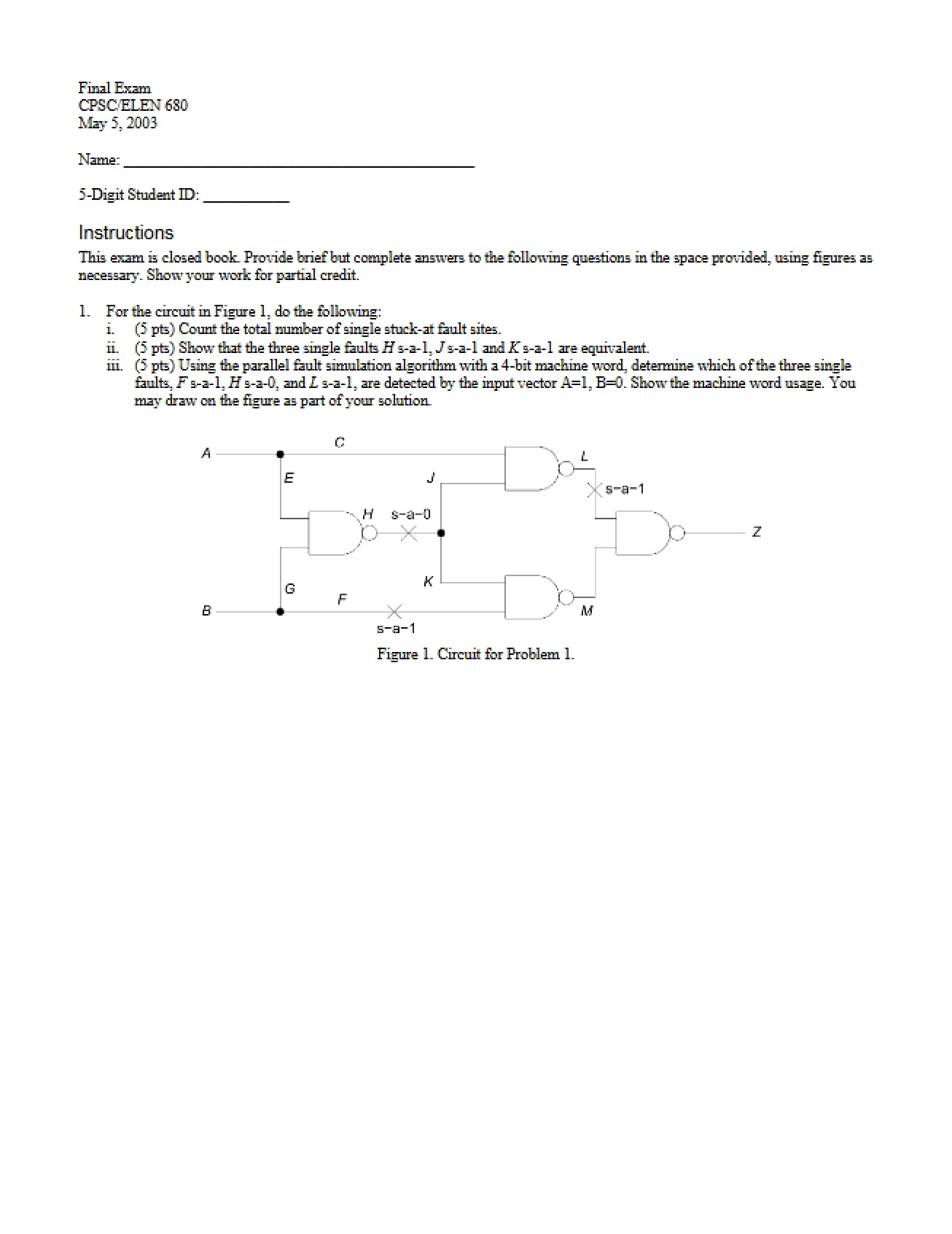Final Exam from 2003, Version A