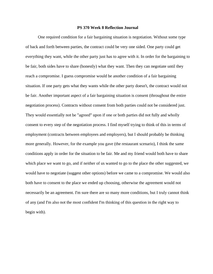 Week 8 Reflection Journal - PS 370