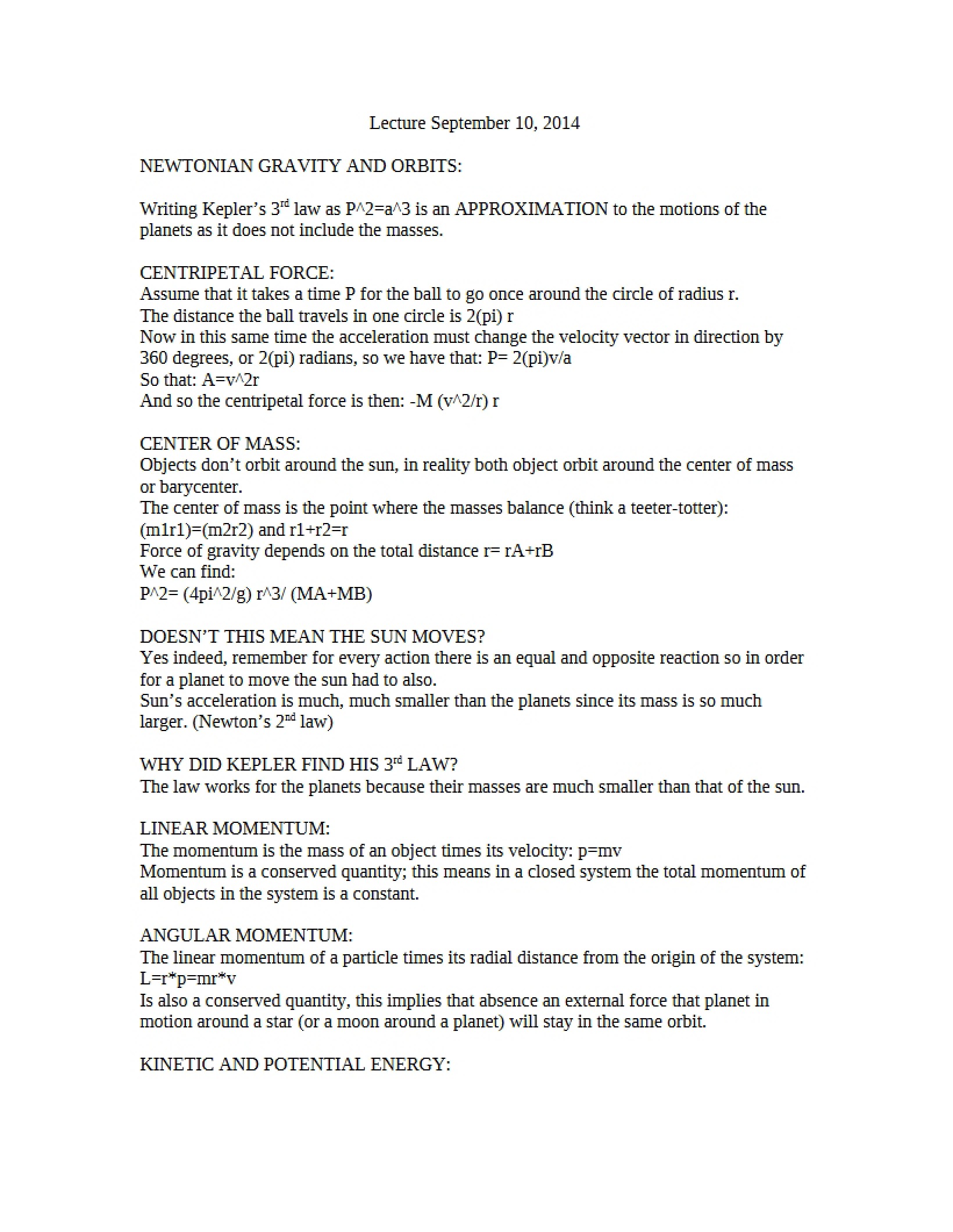 Orbits and Gravity Newtonian Physics