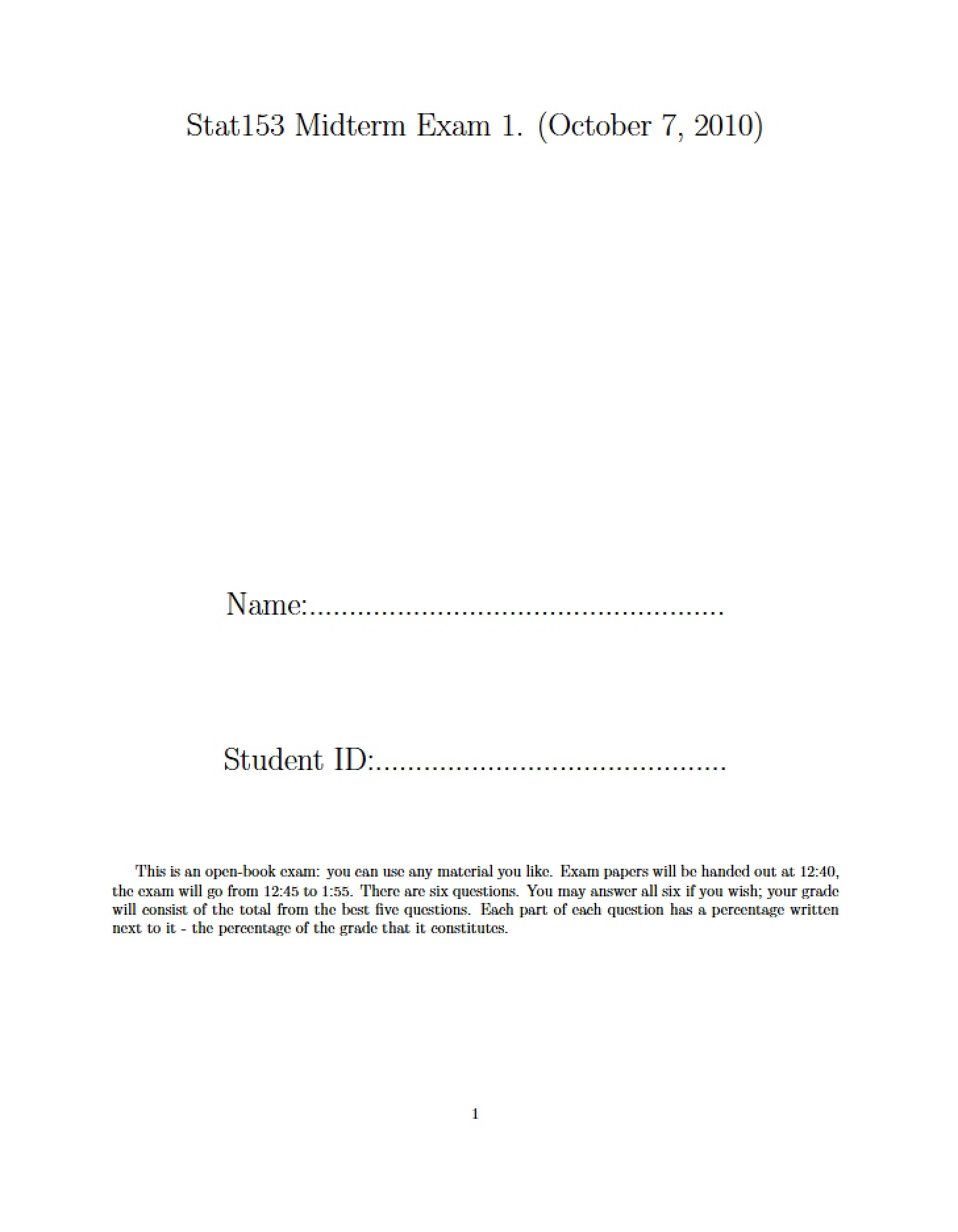 Stat153 Midterm Assessment