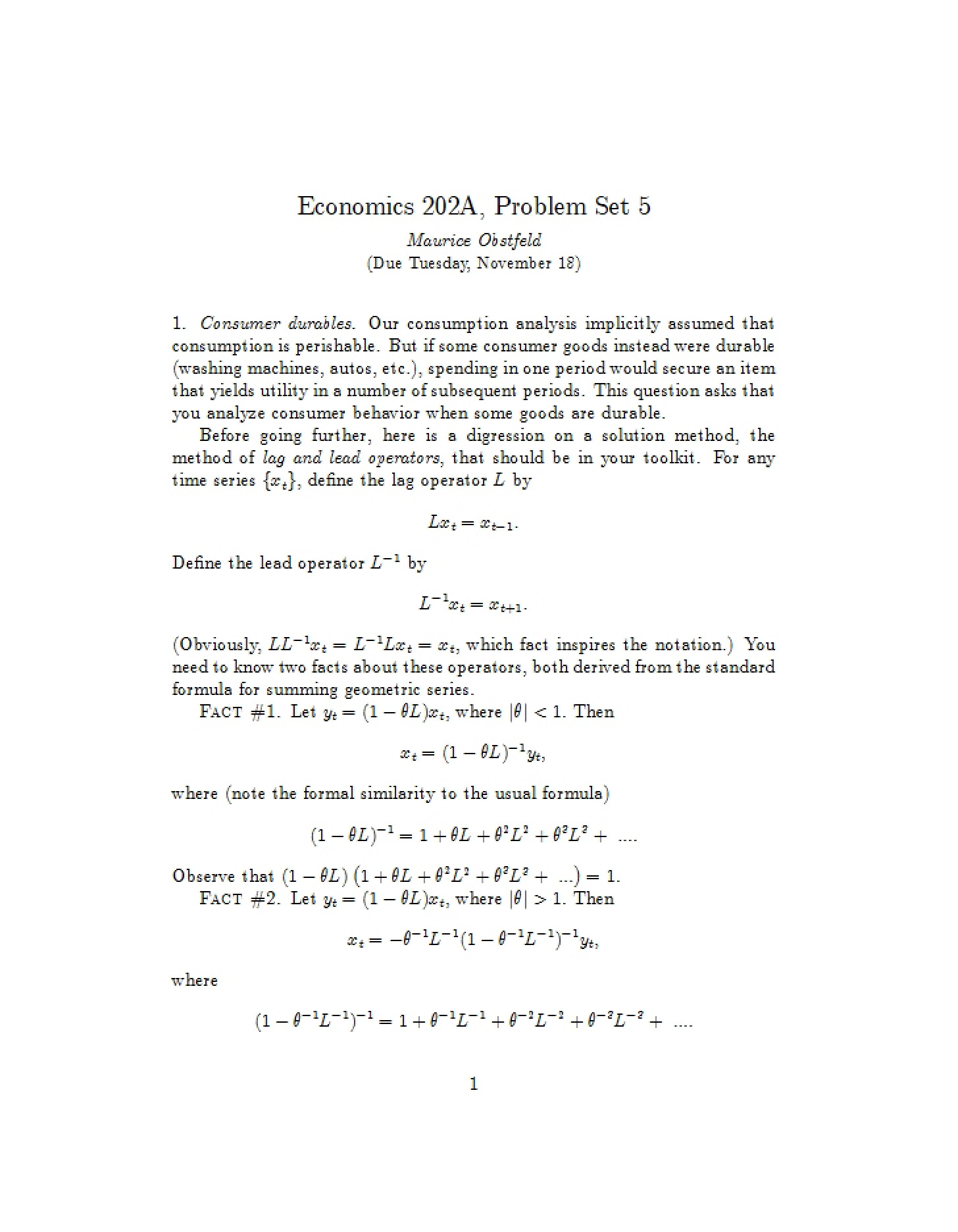 Economics 202A - Problem Set 5