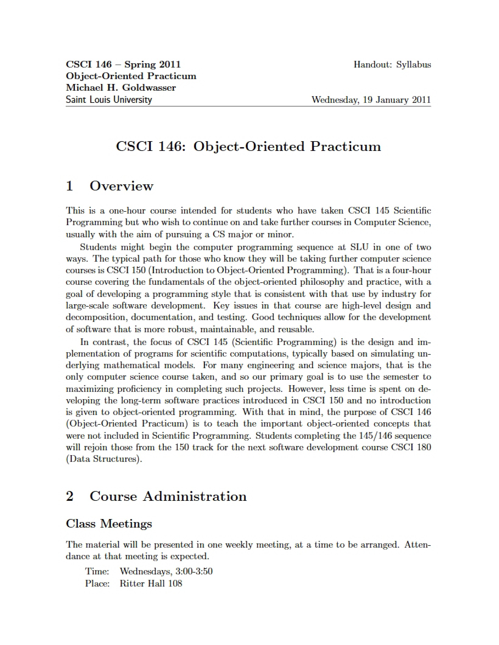 Practicum in Object Oriented Programming