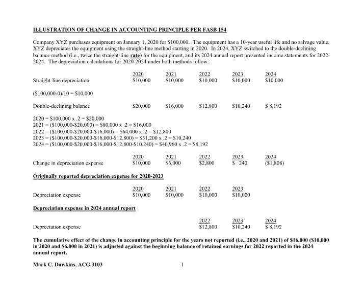 FASB 154 Illustration - Change in Accounting Principle