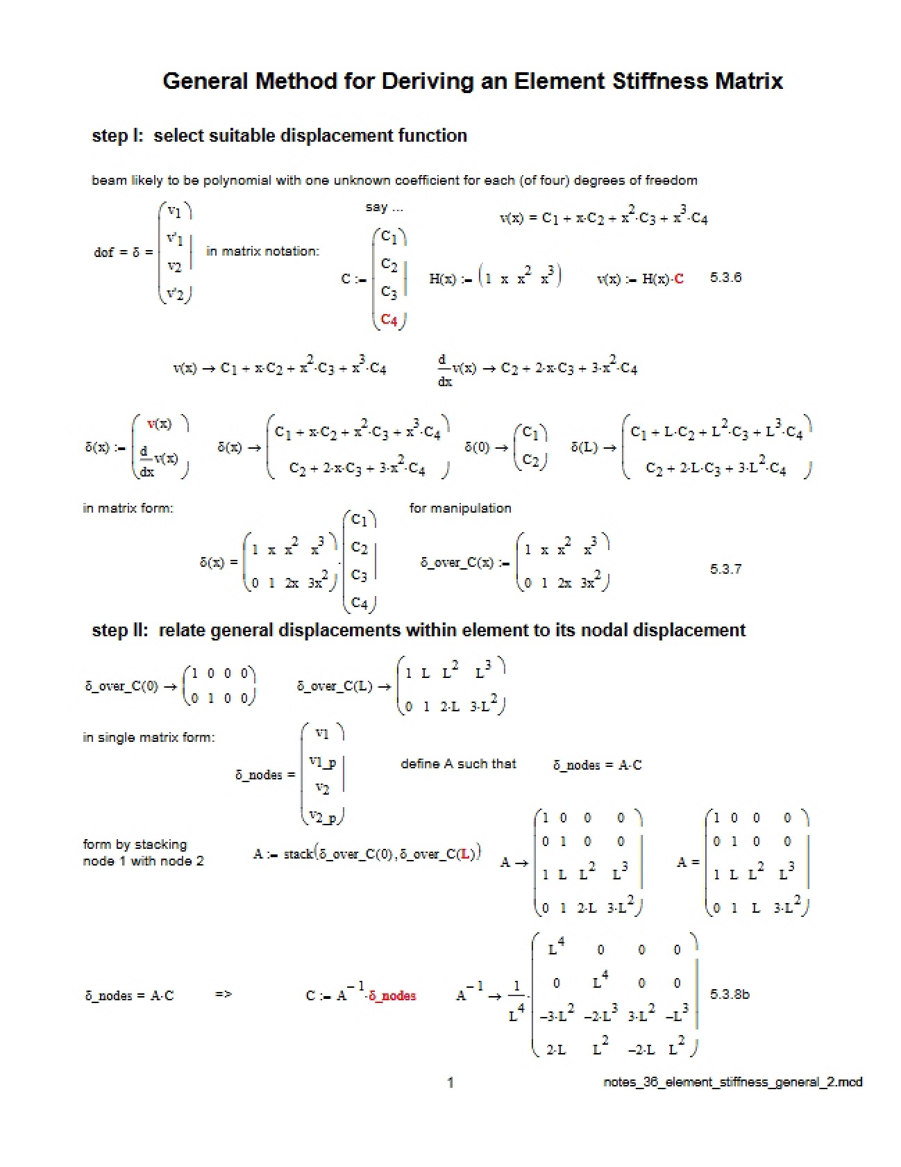 Element Stiffness Matrix Derivation General Method