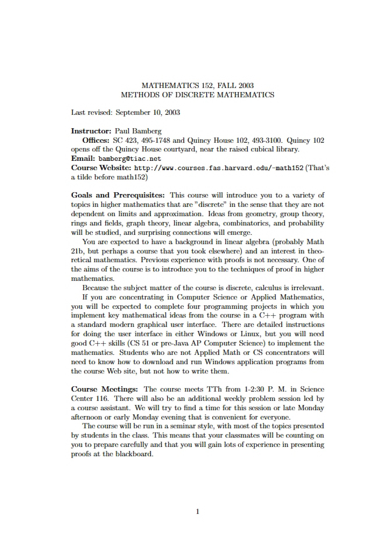 Discrete Mathematics Course Syllabus