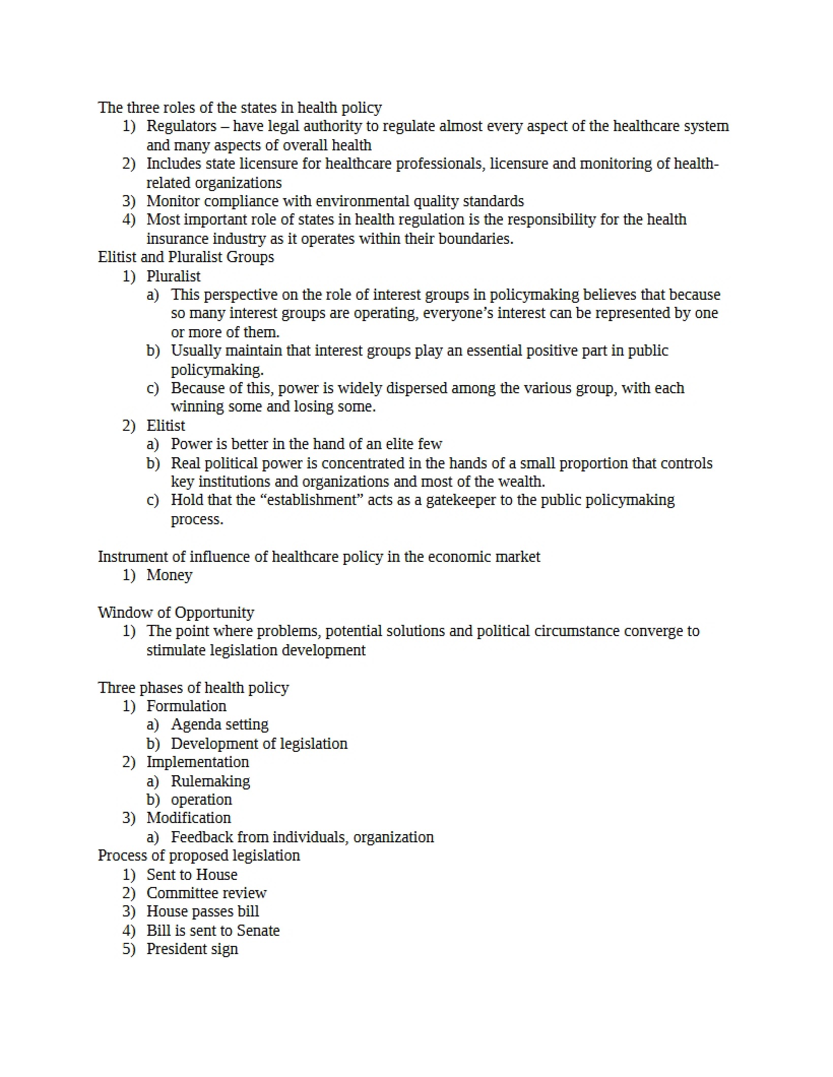 Midterm Study Guide Health Policy 3910