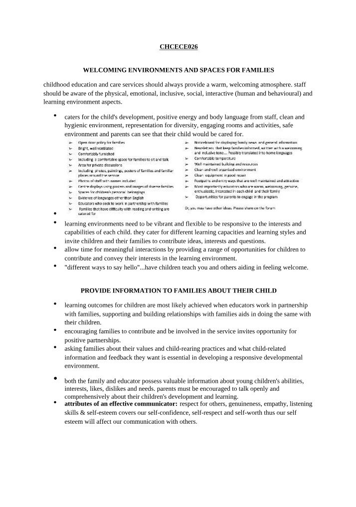 Welcoming Spaces and Environments for Families