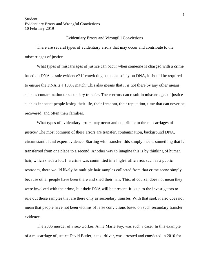 CCJS234 - Evidentiary Errors and Wrongful Convictions