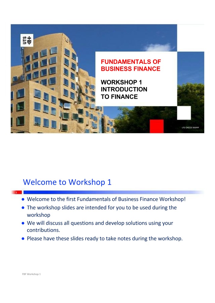 Fundamentals of Business Finance Workshop 1