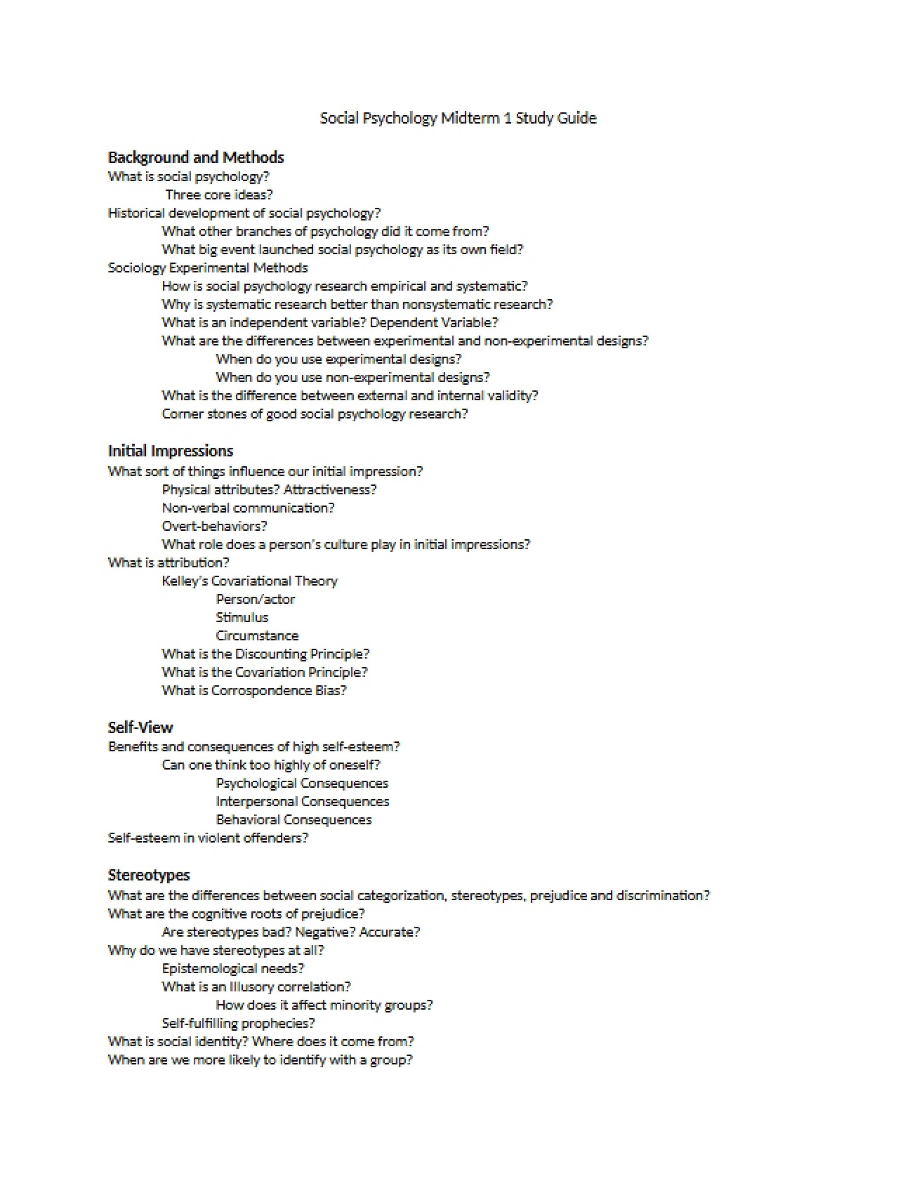 Study Guide for First Midterm - PSYX 360