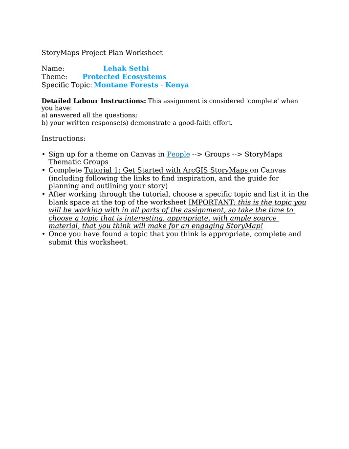 Worksheet for StoryMaps Project Plan