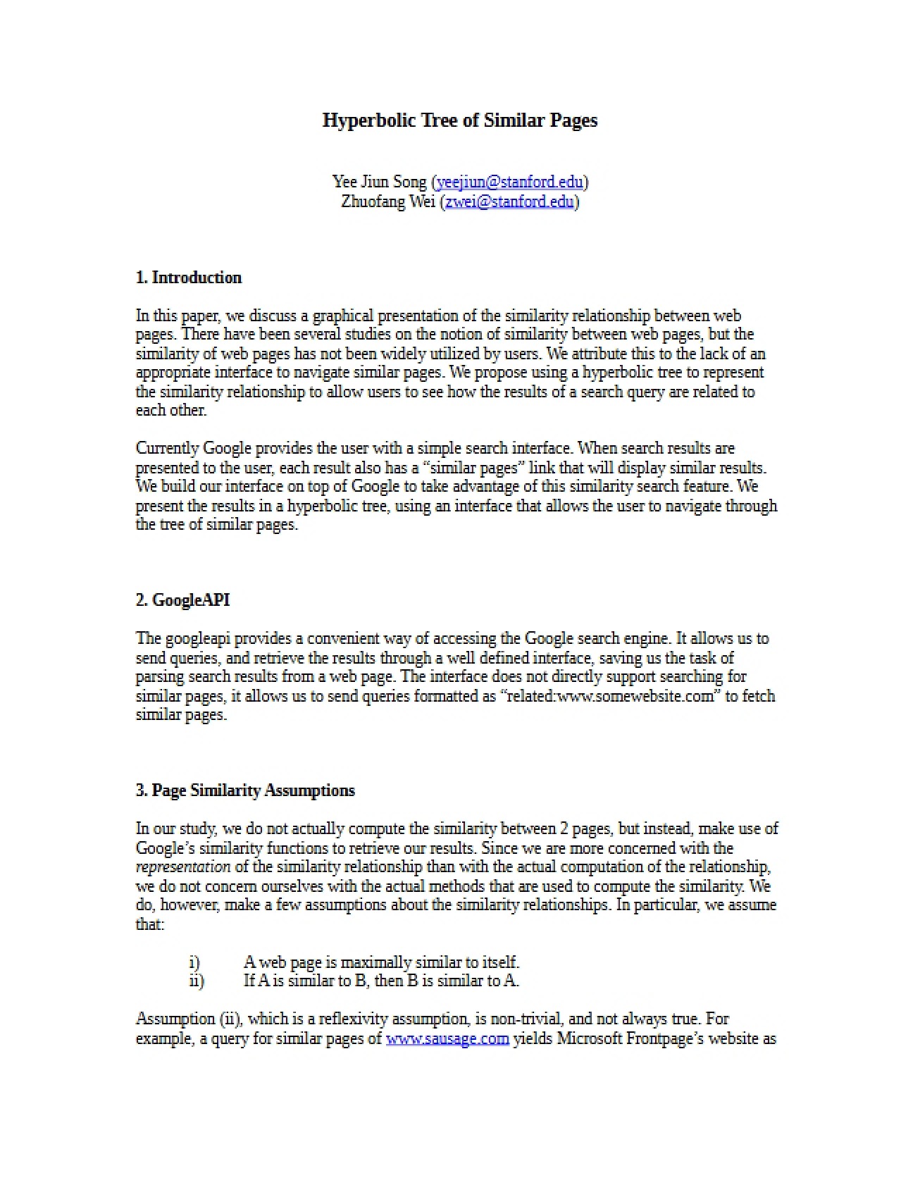 Examination of a Hyperbolic Tree of Similar Pages