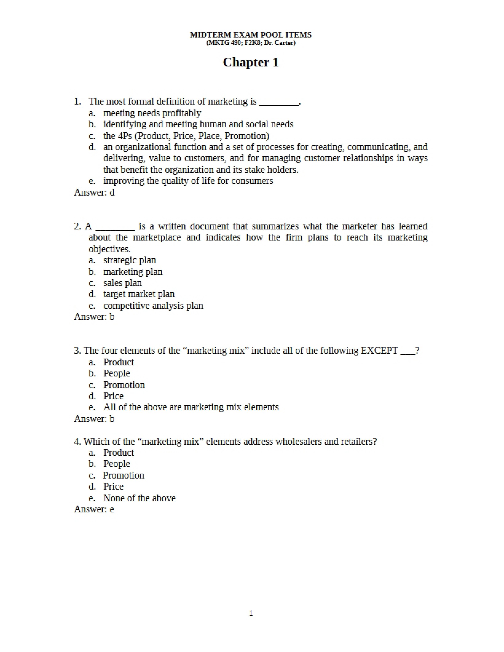 Items for Midterm Exam Pool