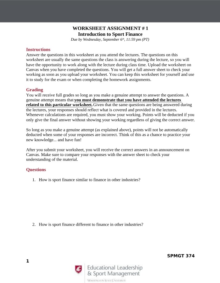 Worksheet for Assignment 1